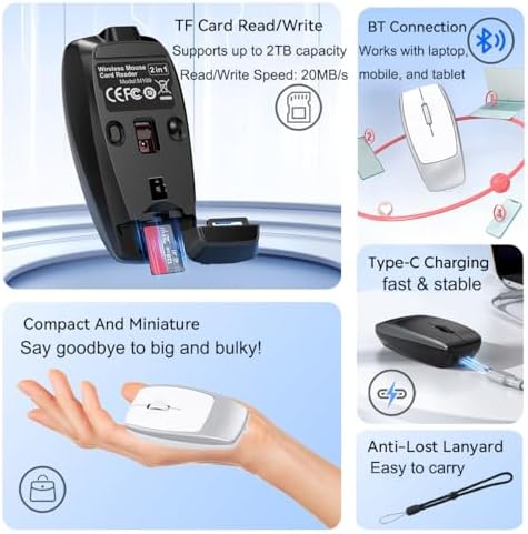 Compact Bluetooth Wireless Mini Mouse with TF Card Reader – Silent, Portable Optical Mouse for PC, Laptop, and Tablets – Ideal Travel Companion and Gift for Men, Women, and Kids – Enhance Productivity Anywhere