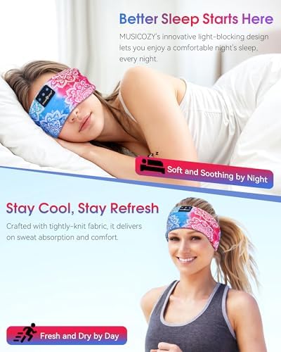 MUSICOZY Bluetooth 5.4 Sleep Headband – Ultra-Thin Stereo Earbuds for Uninterrupted Comfort and Performance, Sweat-Resistant for Active Lifestyles & Serenity (White Red) – Elevate Your Audio Experience with Innovative Design and Superior Sound Quality