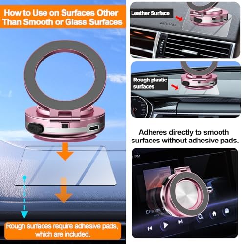 Revolutionize Your Driving with the AICase Magnetic Phone Holder – 360° Rotatable Electric Suction Cup Mount for i Phone & Android, Mag Safe Compatible with Adhesive Pad for Uneven Surfaces – Ultimate Stability & Hands-Free Convenience