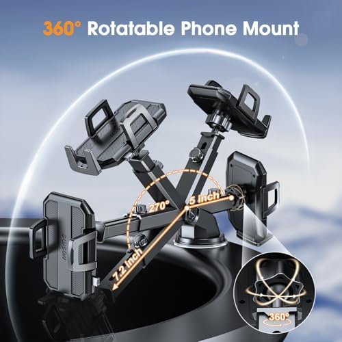 Versatile 360° Adjustable Car Phone Holder Mount – Ultimate Dashboard, Windshield & Vent Stand for i Phone 16, 15 Pro Max & Samsung – Secure Anti-Slip Grip for Safe Hands-Free Navigation & Effortless One-Hand Operation – Enhanced Compatibility for All Smartphone Models