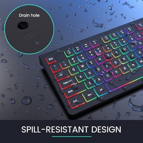 Upgrade Your Typing Experience with the Spill-Resistant USB Wired Keyboard – Low Profile Chiclet Keys, Large Number Pad, and Ergonomic Design for Enhanced Comfort and Speed – Perfect for Professionals and Home Users (Black)