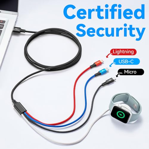 Ultimate 4-in-1 Travel Charging Cable Duo – Durable Braided USB C, Lightning, and Micro USB Connectors for Apple Watch Series Ultra/SE/10-1, i Phone 16/15/14, and Galaxy Devices – 4 Ft Fast Charging Solution for Effortless Connectivity on the Go