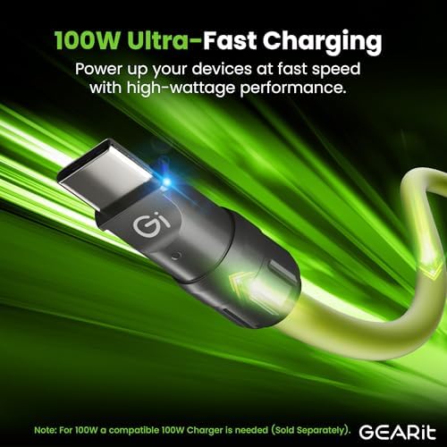 Innovative GEARit 100 W 4-in-1 Fast Charging Cable – Versatile USB-C, USB-A & Lightning Connectors, 4 Feet Silicone Charger for i Phone, Mac Book Pro & More – Ultimate Multi-Device Power Solution with Enhanced Durability and Speed