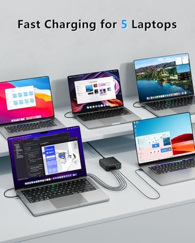 Ultra-Fast 500 W USB C Charging Station – 8-Port PD 120 W Adapter for Mac Book, i Pad, DELL, i Phone 16/15/14/13/Pro Max & Galaxy – All-in-One Travel-Friendly Power Solution for Multiple Devices