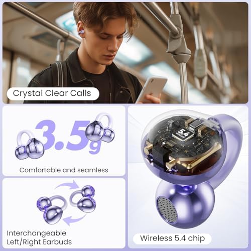 Premium Open Ear Bluetooth 5.4 Clip-On Headphones for Small Ears – Lightweight, Comfortable Sports Earbuds with 50-Hour Playtime, Waterproof & Dustproof Design, Perfect for Glasses Wearers, Seamless Android/i OS Compatibility for Active Lifestyles, Off White