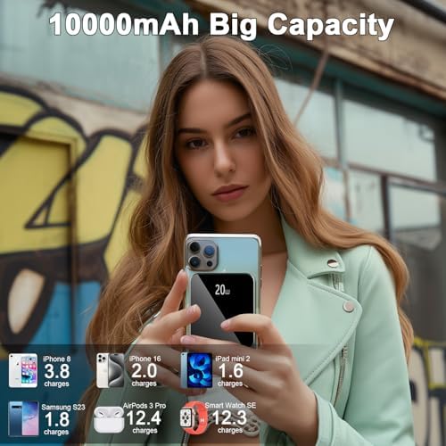 Magnetic Power Bank 10000 m Ah with PD 20 W Fast Charging – Ultra-Compact Portable Charger Compatible with Mag Safe for i Phone 12/13/14/15/16 Pro/Pro Max, Samsung, and Android Devices – Rapid Charging Solution for On-the-Go Power Needs