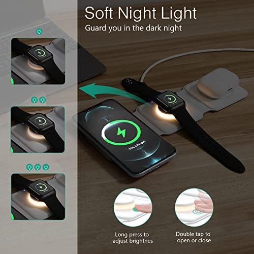 Versatile 3-in-1 ORIA Wireless Charging Hub with Night Light – Efficient and Fast Charging Station for i Phone 14/13/12/11/Pro/Max and Apple Watch – Compact Foldable Design for Seamless Travel and Home Use – Ideal for Bedside and Office Setup