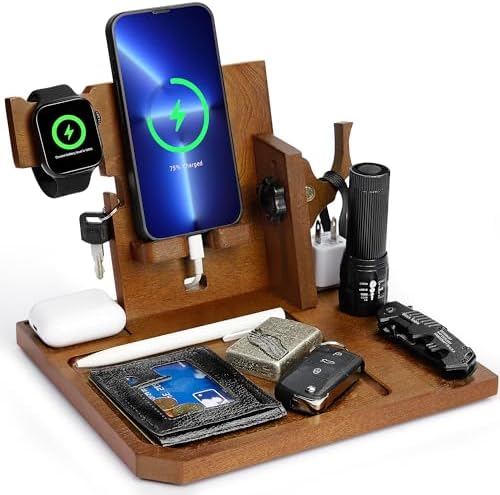ONETIGRIS Nightstand Organizer, Gifts for Men Women Dad Husband Son Boyfriend Wife, Wood Phone Docking Station Gifts for Father’s Day, Birthday Mother’s Day and Valentine’s Day – Enhanced Compatibility and Speed