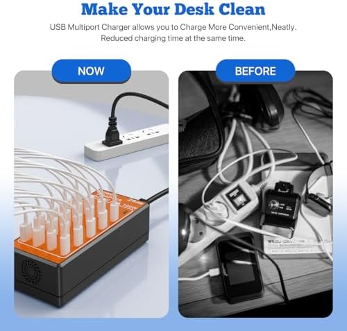 24-Port USB Charging Hub with 100 W Fast Charge Capability – Multi-Device Desktop Station with 12 USB-A & 12 USB-C Ports for Rapid Power Delivery to i Phone, i Pad, Samsung Galaxy, Laptops, and More – Space-Saving Design Ideal for Home or Office Use