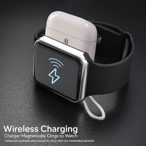 Compact 3-in-1 Magnetic Keychain Charger for Apple Watch – 2580 m Ah Power Bank with Lightning and USB-C Fast Charging for i Phone, Android, and Air Pods – Perfect Travel Companion for Active Lifestyles and On-the-Go Convenience