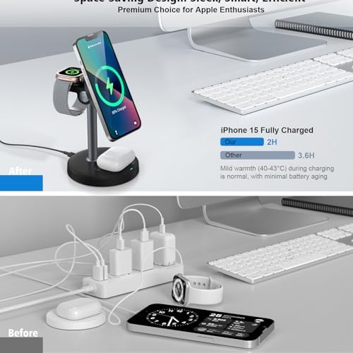 Revolutionize Your Charging Experience with the Mag-Safe 3-in-1 Wireless Charging Station – Fast 15 W Magnetic Charger for i Phone 12-16, Apple Watch, and Air Pods – Sleek Black Design Perfect for Nightstands and Desks – Ideal Gift for Tech Enthusiasts – Enhanced Compatibility for Effortless Power Management