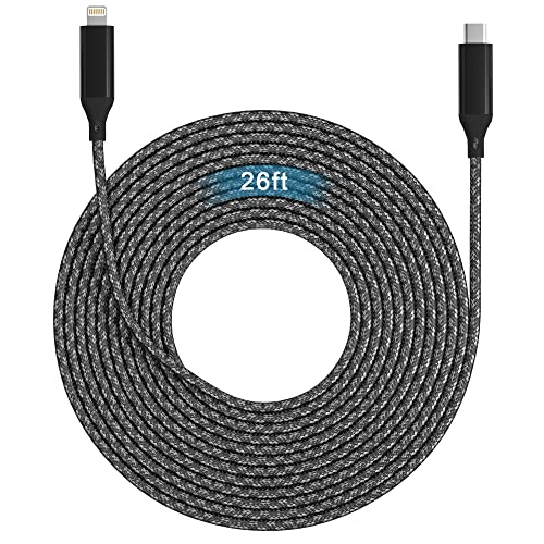 Revolutionize Your Charging Routine with the 26 FT Extra Long i Phone 13 USB-C to Lightning Cable – MFi Certified for Fast Power Delivery, Ideal for i Phone 13 Pro, 12 Pro Max, 11, and More – Durable Nylon Braided Design for Tangle-Free Convenience and Enhanced Compatibility