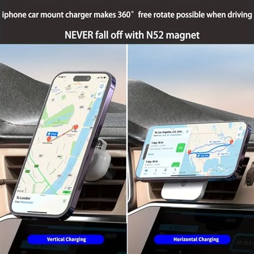 HYDGYC 15 W Fast Wireless Car Charger for i Phone – Mag Safe-Compatible Air Vent Charging Pad with 360° Rotation for Optimal Viewing – Essential Accessory for i Phone 16/15/14/13/12 (Sleek White Design) – Effortless Installation & Secure Hold for On-the-Go Power