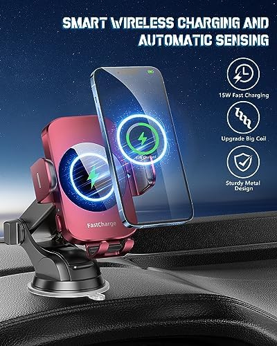 Smart Wireless Car Charger & Auto-Clamping Phone Holder – Fast Charging 3-in-1 Mount for i Phone 11-16 & Samsung Galaxy S23-S9+ – Enhanced Compatibility, Hands-Free Navigation, and Adjustable Viewing Angles for Optimal Convenience