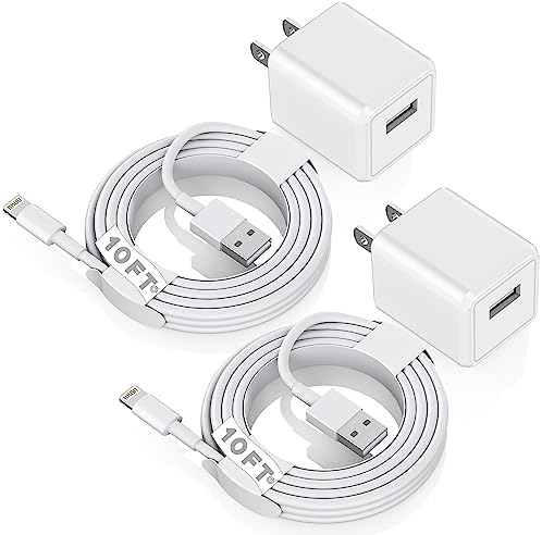 Maximize Your Charging Efficiency with 10 ft MFi Certified i Phone Lightning Cable & USB Wall Charger – Fast Data Sync & Dual Pack for i Phone 13, 12, 11 Pro Max, SE 2020, and More – Perfect Travel Companion for Ultimate Connectivity