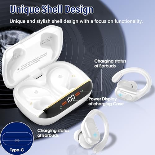 Advanced Bluetooth 5.4 Wireless Earbuds with Deep Bass – 75 Hours Playtime, IP7 Waterproof Sports Earphones Featuring Ergonomic Earhooks, LED Battery Display, and 4 ENC Microphones for Enhanced Sound Quality and Clear Calls – Perfect for Fitness Enthusiasts and Music Lovers in Sleek Black