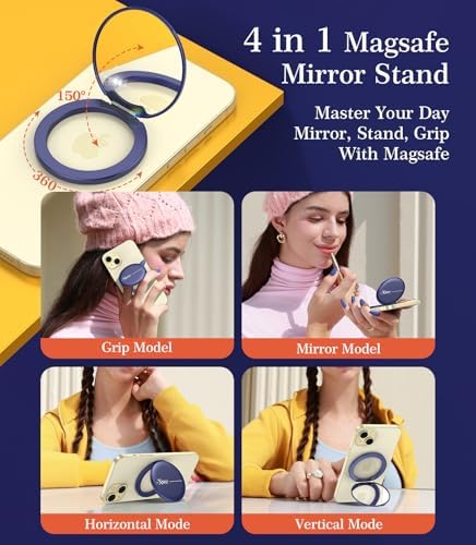 Cell Phone Stand Compatible with Magsafe Mirror Mount [Anti-Scratch & Portable] Girls Women Magnetic Travel Makeup Mirror Desk Fits for iPhone 16/15/14/13/12 Plus Pro Max (Midnight) – Enhanced Compatibility and Speed