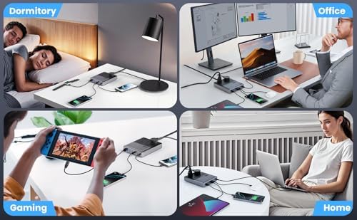 Revolutionize Your Charging Setup with the 12-in-1 USB C Power Strip – 200 W Ga N IV Fast Charger with 4 AC, 4 USB-A, and 4 USB-C Ports, Perfect for Mac Book and i Phone 16/15/14 – 5 ft Cord for Ultimate Flexibility in Home and Office Environments