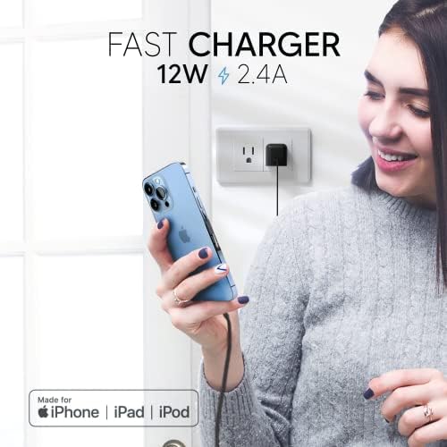 Talk Works MFi Certified 5′ Lightning USB Cable for i Phone 14/13/12, Air Pods, and i Pad – Fast Charging Wall Charger Adapter – Durable Black Design for Enhanced Compatibility and Speed