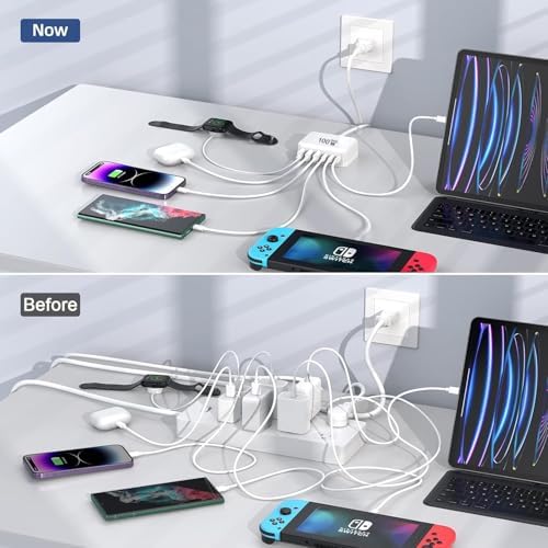 100 W Ga N Multi-Device Charging Hub – Ultra-Fast 6-Port USB-C and QC USB-A Station for i Phone, i Pad, Samsung & More – Compact High-Efficiency Wall Charger with Advanced Safety Features for Seamless Home & Office Charging Solutions