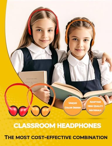 Classroom-Ready Wired On-Ear Headphones for Kids – 25-Pack with 3.5 mm Jack for Exceptional Sound Clarity – Ideal for Engaging Online Learning, Durable and Comfortable for All-Day Use in Educational Environments