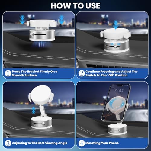 Revolutionary 360° Magnetic Vacuum Phone Holder – All-Surface Universal Smartphone Mount for Car, Gym, and Home Use – Advanced Clamping Technology for Unmatched Stability – Effortless Hands-Free Operation with Compact, Foldable Design – Ideal for Seamless Navigation and Accessibility – Elegant White Finish for Modern Aesthetics