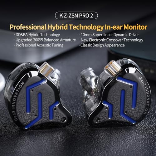 KZ ZSN Pro Hybrid In-Ear Earbud Headphones – High-Fidelity Audio with Dynamic Driver & Balanced Armature, Stylish Metal Faceplate, Detachable Cable for Custom Connectivity – Perfect for i Phone & Android Use, Ideal for Fitness & Everyday Listening (Blue, No Mic)