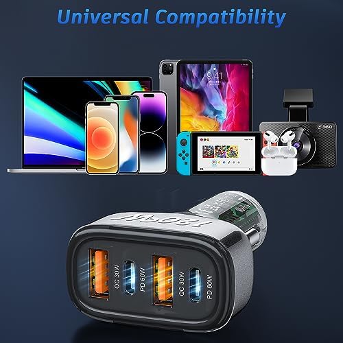 SONRU 120 W USB C Car Charger – 4-Port Fast Charging Adapter with Dual PD 60 W & QC3.0 30 W Ports for i Phone 16 Pro Max, Galaxy S23/22, Google Pixel & More – Compact & Reliable Vehicle Charger for Multiple Devices – Safe, Efficient, and Perfect for Road Trips