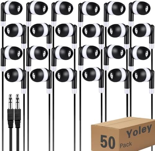 Bulk Earbud Headphones 50-Pack – Premium Wired Earphones for Classrooms & Group Learning, Exceptional Durability & Sound Quality, Perfect for Kids, Teens & Adults – Versatile Comfort for Family Activities & Educational Use (Black)