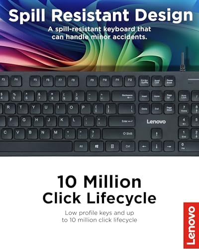 Lenovo 300 USB Wired Keyboard – Ergonomic Full-Size Design with Adjustable Tilt for Ultimate Comfort, Spill-Resistant & Compatible with Windows 7/8/10 – Enhance Your Typing Experience with Reliable Performance and Sleek Black Finish