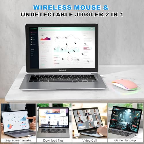 Sleek LED Bluetooth Wireless Mouse for Mac & PC – Rechargeable, RGB Light-Up Design with Dual Connectivity (BT5.2 + 2.4 G USB) – Slim, Portable Mouse with Jiggler Function for Work & Play – Enhanced Performance & Style in White