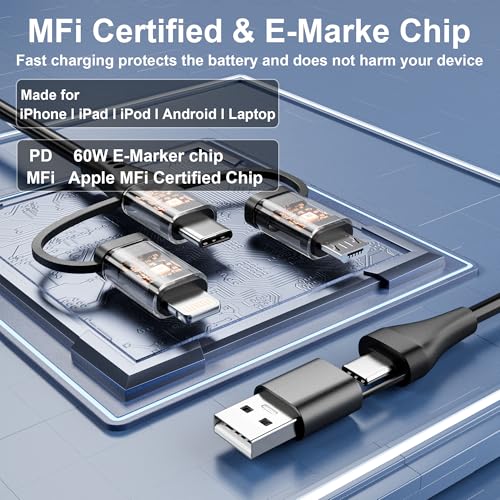 Versatile Coiled USB to USB-C & Lightning Cable Combo for i Phone and Android – MFi Certified Fast Charge & Data Sync up to 3 A – Tangle-Free Design for Apple Car Play & Android Auto Compatibility – Durable, High-Quality Charging Solution for Seamless Connectivity on the Go