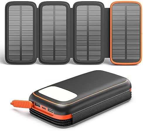 CONXWAN 27000 m Ah Solar Power Bank – High-Capacity USB C Charger with Triple USB Outputs and 4 Foldable Solar Panels for Ultimate Outdoor Charging Efficiency – Eco-Friendly Portable Battery Pack Compatible with Most Smartphones and Devices