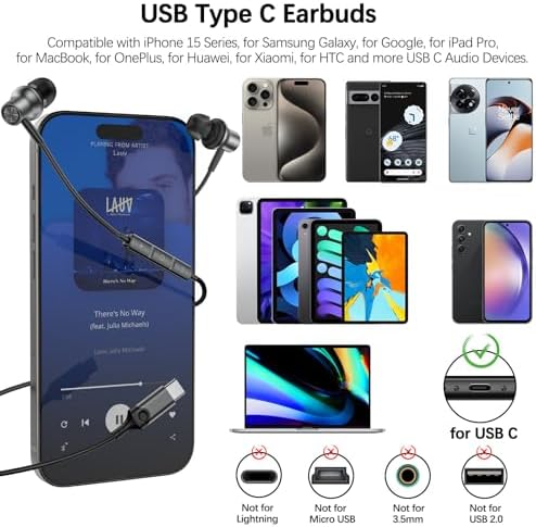 COOYA USB C Wired Earbuds – Premium Noise-Isolating In-Ear Headphones with Magnetic Comfort Design for Exceptional Sound Quality – Perfect Compatibility with i Phone 16 Pro Max, i Pad 10, Samsung S25 Ultra, and More – Ideal for Audiophiles Seeking Unmatched Audio Experience and Hands-Free Functionality