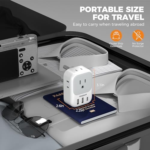 TESSAN Dual Pack European Travel Adapter with 4 AC Outlets and 3 High-Speed USB Ports – Ultimate International Power Converter for Seamless Device Charging in Italy, Spain, France, Portugal, Germany, and Iceland – Essential Travel Accessory for Modern Explorers