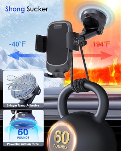 Military-Grade Suction Car Phone Mount – Universal 360-Degree Adjustable Smartphone Holder for Dashboard and Windshield – Compatible with All Smartphones Including i Phone and Samsung, Heavy-Duty Cradle for Thick Cases, Secure and Convenient Driving Accessory