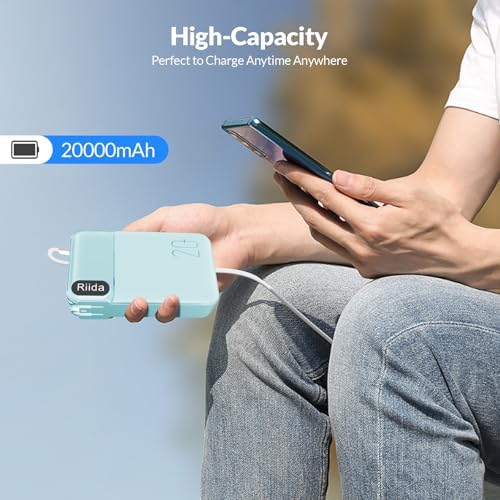 High-Capacity 20000 m Ah Portable Charger with Built-in Cables & Fast 22.5 W Charging – Multi-Device Travel Power Bank with LED Display, 4 Outputs for i Phone 16/15/14/13, Samsung, Android, i Pad – Ultimate Convenience in Sleek Black