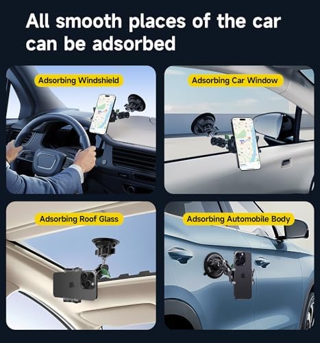 Ultimate MAGIC JOHN 360° Car Phone Holder – Ultra-Durable Metal Smartphone Mount for Secure Windshield Placement, Compatible with i Phone & Samsung – Superior Stability, Easy Installation & Enhanced Driving Safety