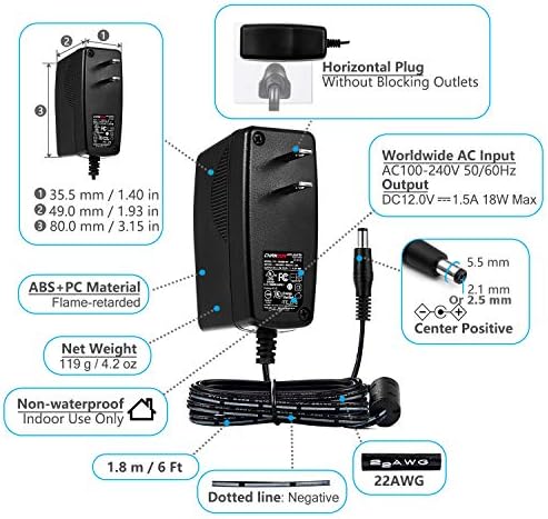 High-Efficiency Chanzon 12 V 1.5 A AC/DC Switching Adapter – 18 W Universal Power Supply for Global Use, Compact and Durable Wall Transformer with Fast Charging Capability for Reliable Device Performance and Enhanced Compatibility