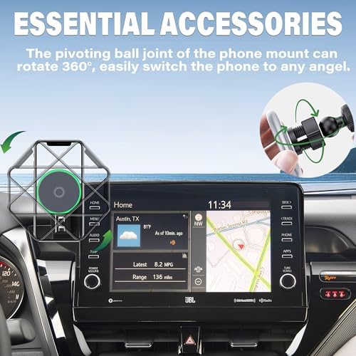 Car Phone Holder for Toyota Camry 2021 2022 2023 2024 Accessories Apply to 9 Inch Touch Screen 15W Fast Wireless Charger Screen Fixed Clip Cell Phone Mount Hands-Free 360 Degree Rotation – Enhanced Compatibility and Speed