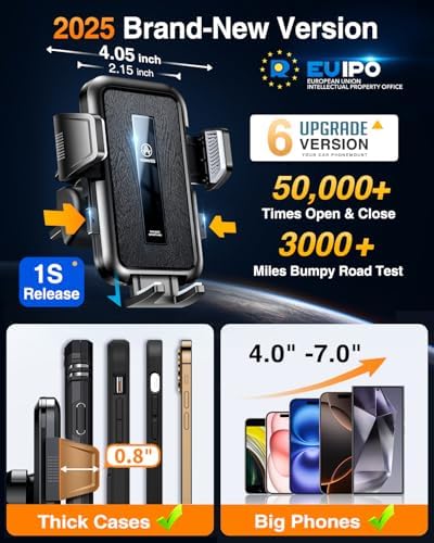 VANMASS 2025 Premium Car Phone Holder – Unmatched 85+ LBS Suction Power for Secure Hands-Free Navigation | Universal Compatibility with i Phone 16 Pro Max, 15, 14, 13 & Android Devices | Versatile Windshield, Dashboard & Air Vent Mount for Maximum Convenience | Durable Design Ensures Safe Driving Experience