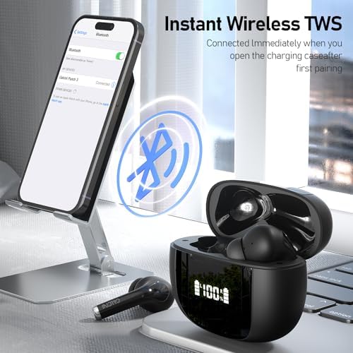 Premium Wireless Earbuds with Bluetooth 5.3 – Deep Bass Stereo Sound & IP67 Waterproof for Ultimate Durability – True Wireless Design with LED Power Display Charging Case – Perfect for Sports, Workouts, and Leisure Listening – Enhanced Compatibility & Clear Calls with Built-in Microphone – Elevate Your Audio Experience with CALCINI