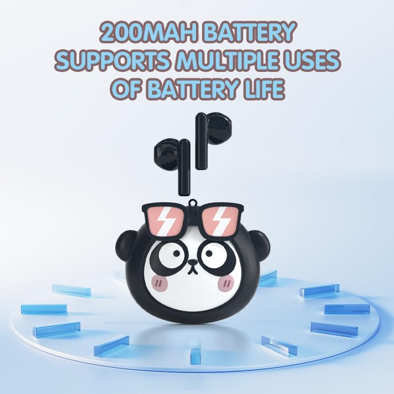 Black Panda Wireless Earbuds – Stylish Bluetooth 5.4 Sports Headphones with IPX4 Waterproof Technology, Perfect for Active Lifestyles, Travel, and School – Ideal for All Ages with Built-in Mic for Hands-Free Calls and Comfort Fit