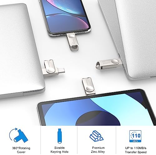 JUANWE 128 GB Dual USB C Flash Drive – High-Speed USB 3.0 OTG Waterproof Thumb Drive with Keyring Hole for Easy Portability – Versatile Mini Storage Solution for PC, Smartphone, Tablet, and Mac Users
