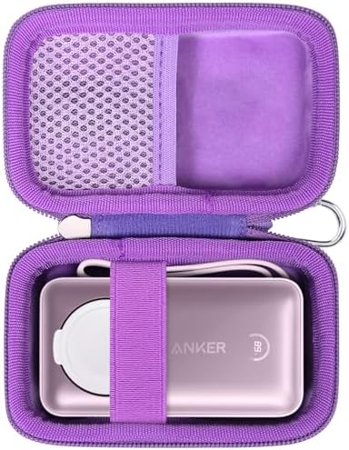 Khanka Compact Hard Shell Travel Case for Anker Mag Go 10000 m Ah Power Bank – Lightweight & Shockproof Protection for Apple Watch Charging – Ideal for Outdoor Adventures with Carabiner Clip – Dust & Water Resistant Storage Solution – Secure Design with Internal Buckle & Mesh Pocket for Accessories – Case Only, No Battery Included