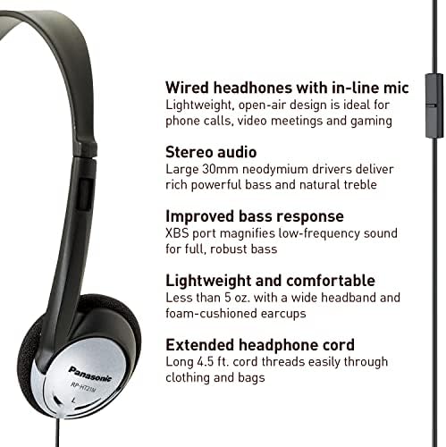 Panasonic RP-HT161-K Ultra-Lightweight Over-Ear Wired Headphones for Music Lovers – Experience Enhanced Bass and Crystal Clear Audio – Perfect for Long Listening Sessions with 3.5 mm Jack Compatibility for Smartphones and Laptops – Soft Ear Pads for Maximum Comfort and Noise Isolation – Ideal for Daily Use and Commutes