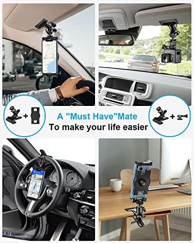 Universal Sun Visor Phone Holder for Car – 360° Adjustable Metal Clip Mount for Smartphones, Tablets & Cameras – Enhanced Compatibility with 1/4” Screw Adapter for All Devices – Perfect for Navigation & Hands-Free Calls