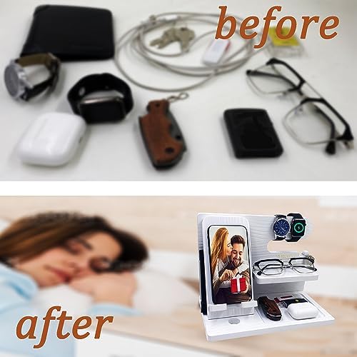 Gifts for Dad Men Mom Women from Daughter Son Birthday Gifts Nightstand Organizer Mens Wood Phone Docking Station (Black) – Enhanced Compatibility and Speed