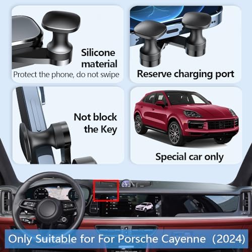 Porsche Cayenne 2024-2025 Premium Car Phone Holder – 360-Degree Rotating Gravity Mount for Seamless Navigation and Connectivity – Tailored Interior Accessory for Coupe Turbo GT & Plug-in Hybrid Models – Effortless Phone Access and Luxurious Design
