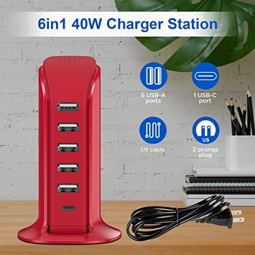 Kawaii-Inspired 6-Port USB Charging Hub: Ultimate Fast Charger for i Phones, Androids & More – Compact Multi-Device Power Station with 1 USB-C & 5 USB-A Ports for Effortless Travel & Home Connectivity, Tangle-Free Solutions for Modern Users